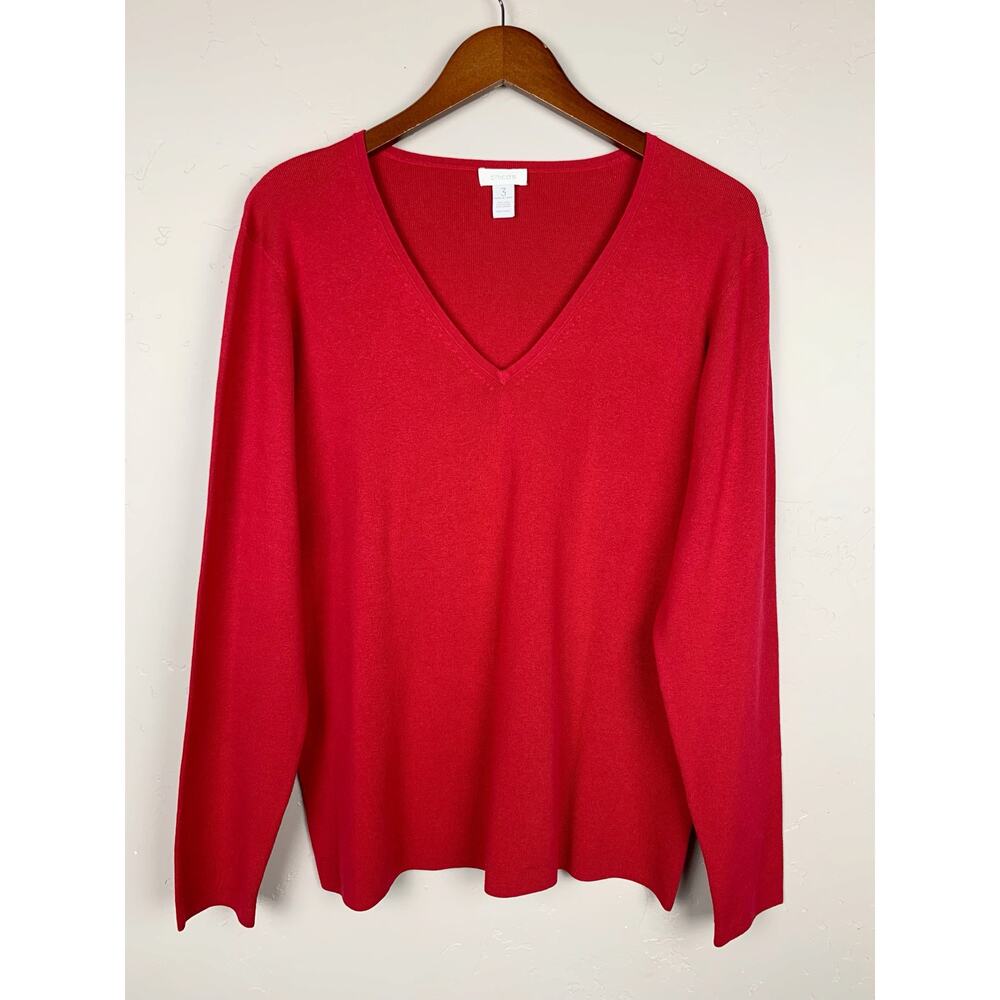 Chicos Long Sleeve V-Neck Top Red Silk Blend Lightweight Sweater Women's 3 XL 16